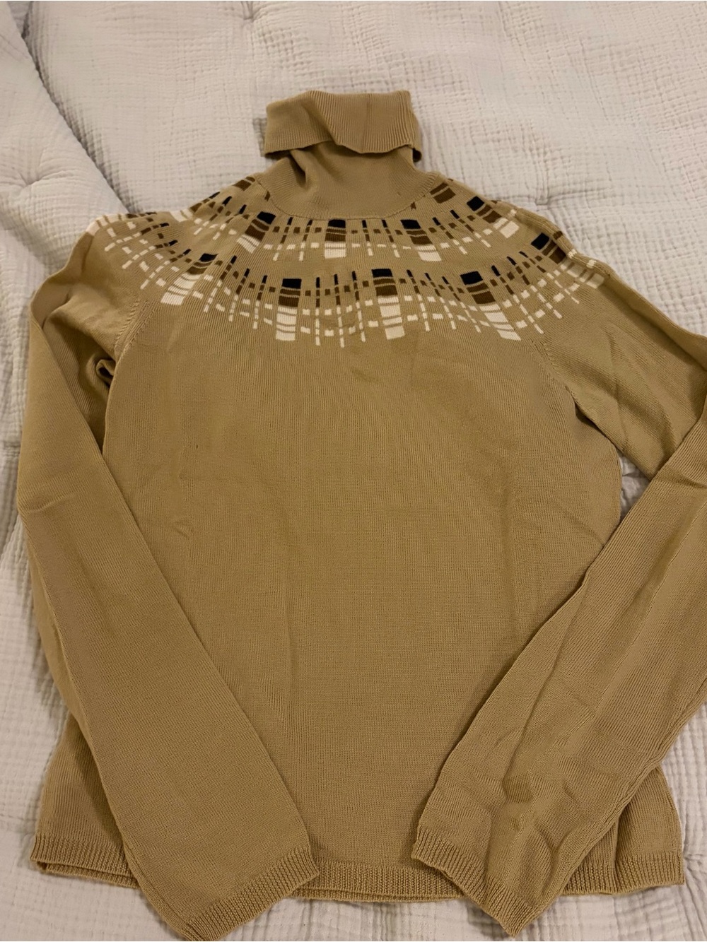 Ann Taylor Beige/Tan Turtleneck Sweater with Geometric Yoke - SZ Small